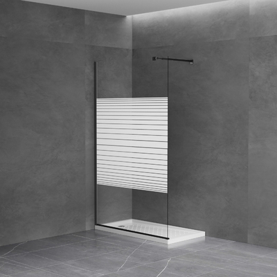 Rectangular Black Walk-in Shower Enclosure with White Printed Tempered Glass 6-8mm