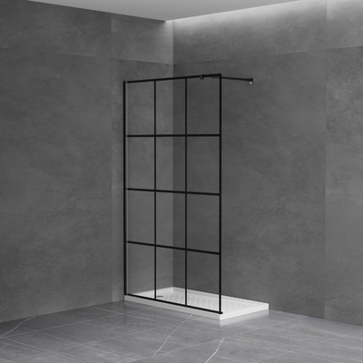 Rectangular Black Walk-in Shower Enclosure with White Printed Tempered Glass 6-8mm