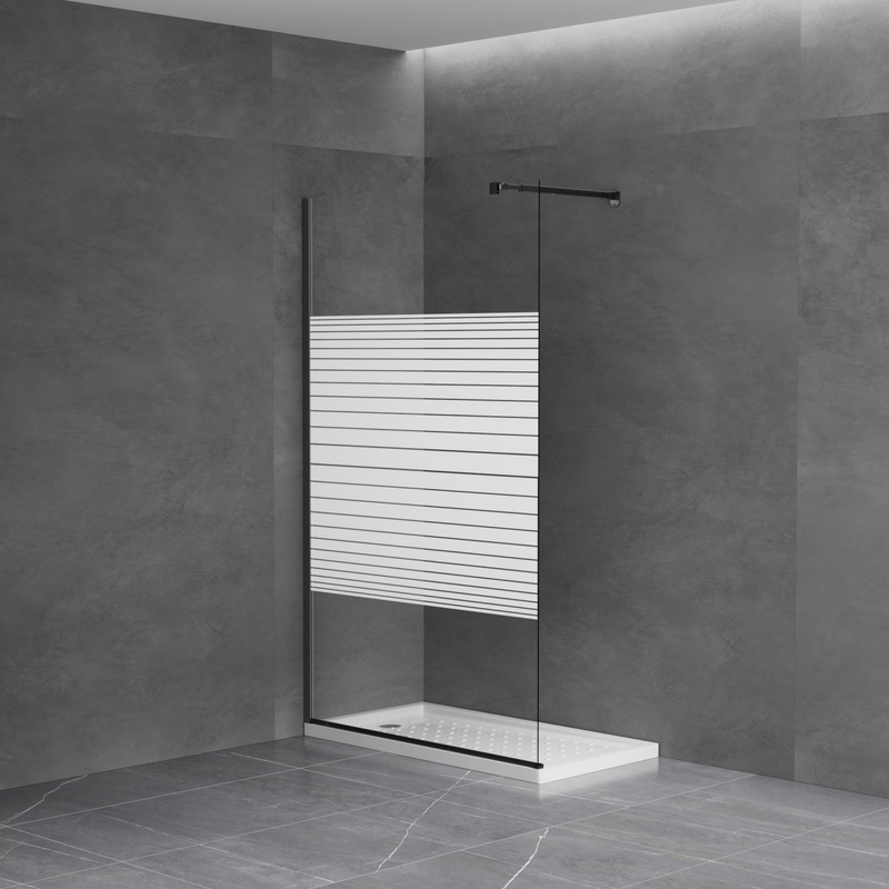 Rectangular Black Walk-in Shower Enclosure with White Printed Tempered Glass 6-8mm